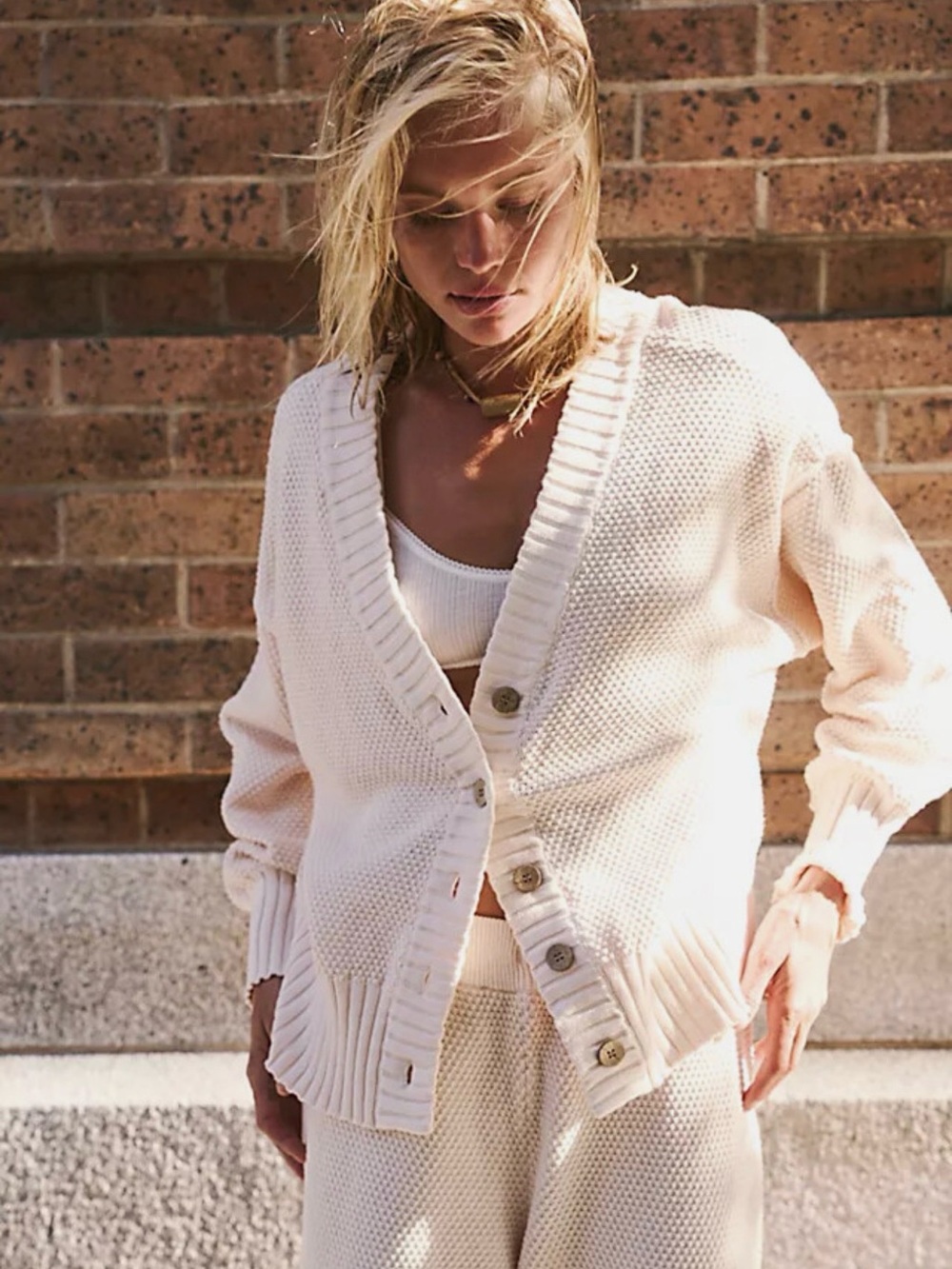 Free People Hailee Cardi Set - S Powder Sand - Picture 5 of 6
